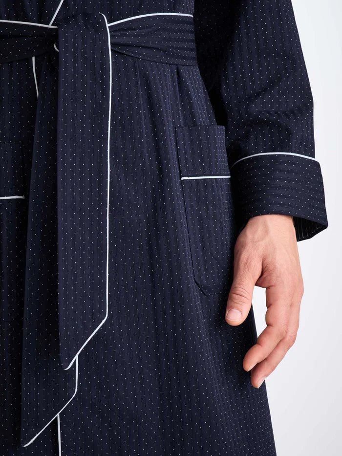DEREK ROSE Cotton Dressing Gown NAVY - Henry Bucks