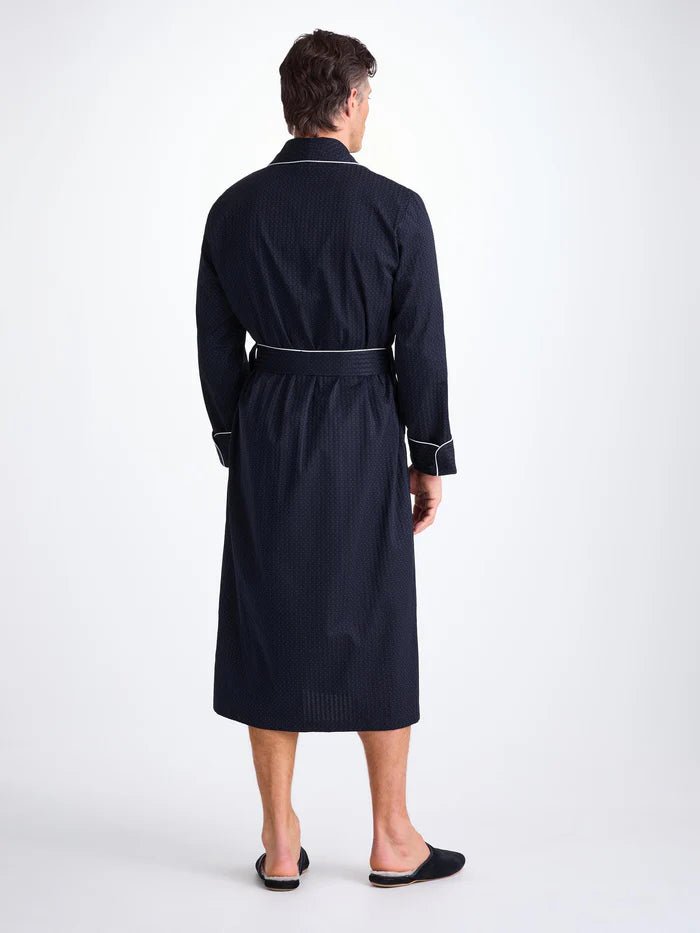 DEREK ROSE Cotton Dressing Gown NAVY - Henry Bucks