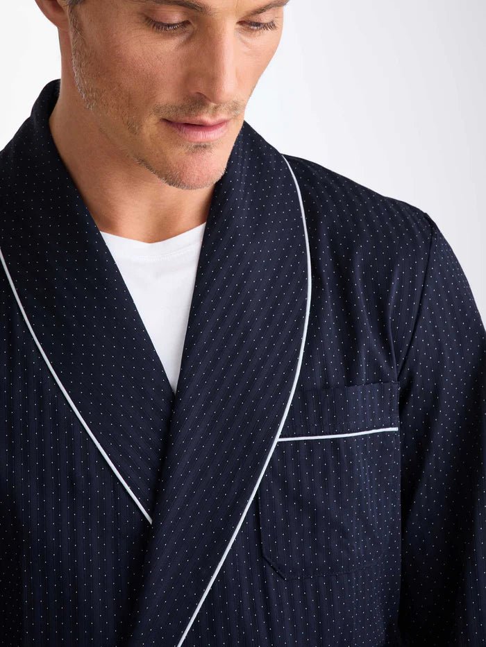 DEREK ROSE Cotton Dressing Gown NAVY - Henry Bucks