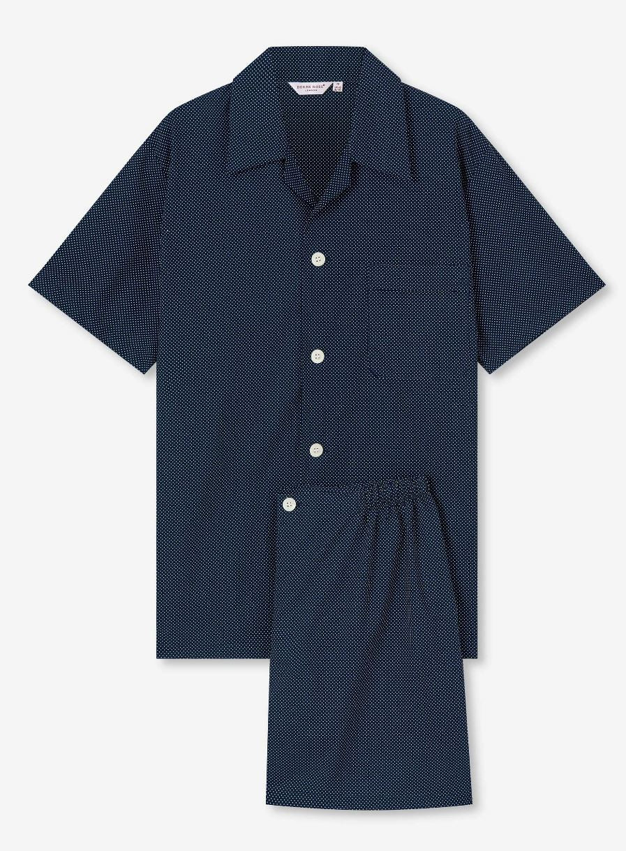 DEREK ROSE Cotton Short Pyjama NAVY - Henry Bucks