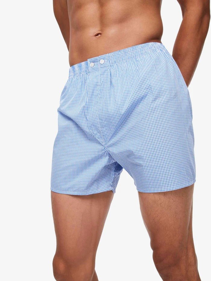 DEREK ROSE Gingham Men's Classic Fit Boxers - Henry BucksBoxers2000183 - BLUE - SM