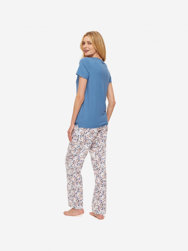 DEREK ROSE Lara Micro Modal Stretch Women's T - Shirt - BLUE - Henry BucksT - Shirts40SS210007 - BLUE - SM