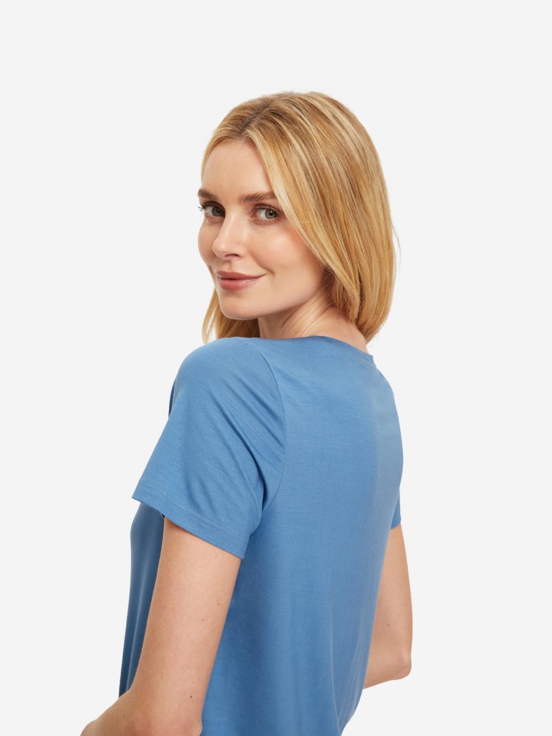 DEREK ROSE Lara Micro Modal Stretch Women's T - Shirt - BLUE - Henry BucksT - Shirts40SS210007 - BLUE - SM