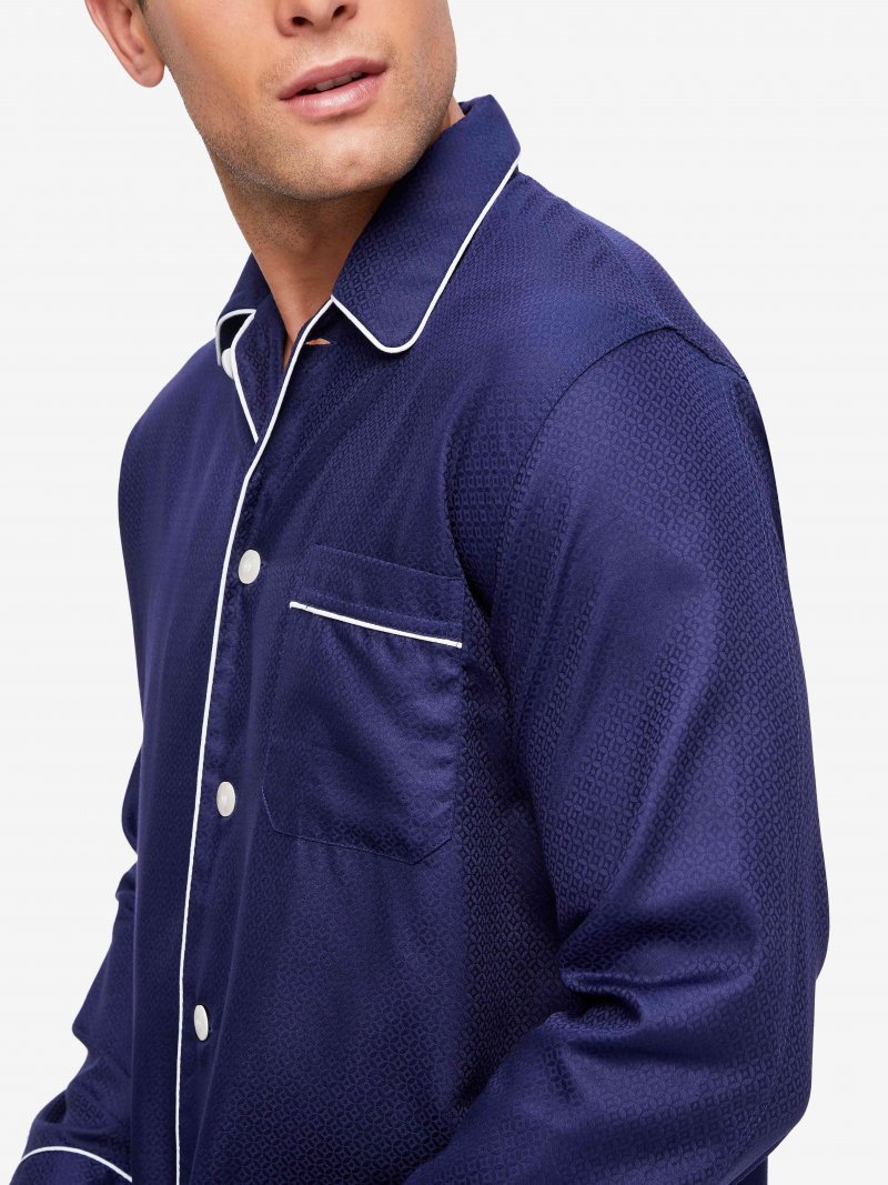 DEREK ROSE Lombard 6 Cotton Jacquard Classic Fit Pyjamas - NAVY - Henry BucksPyjamas10AW220002 - NAVY - M