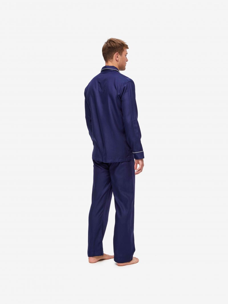 DEREK ROSE Lombard 6 Cotton Jacquard Classic Fit Pyjamas - NAVY - Henry BucksPyjamas10AW220002 - NAVY - M