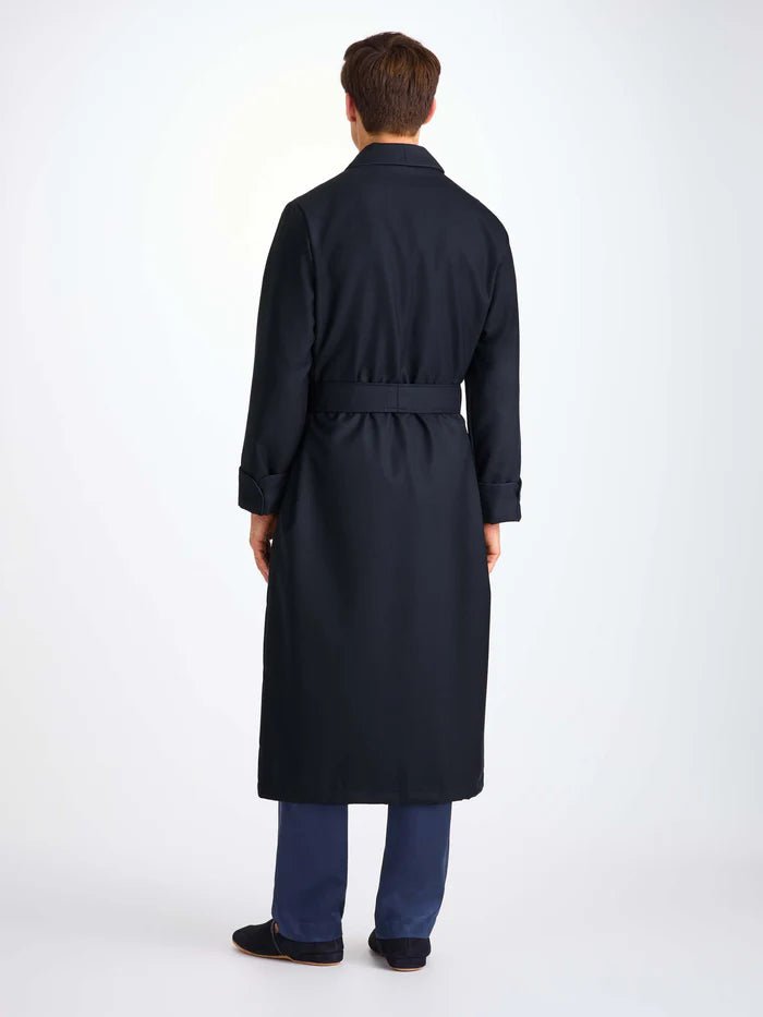 DEREK ROSE Wool Dressing Gown NAVY - Henry Bucks