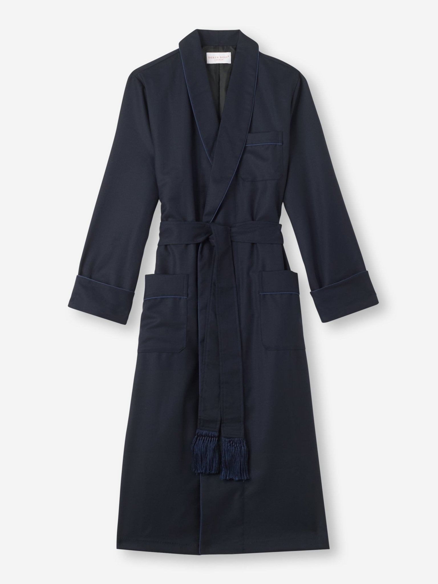 DEREK ROSE Wool Dressing Gown NAVY - Henry Bucks