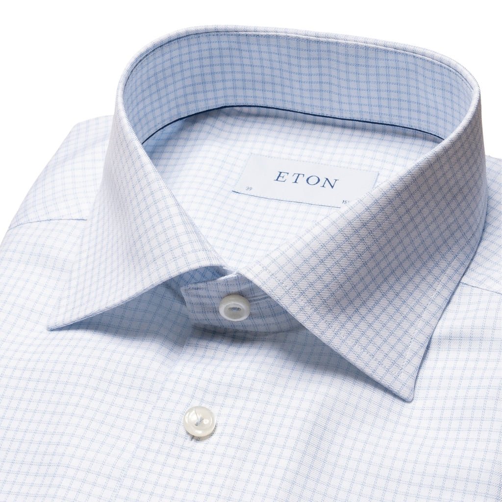 ETON Check Cotton Tencel Shirt Single Cuff Contemporary Fit LIGHT BLUE - Henry Bucks