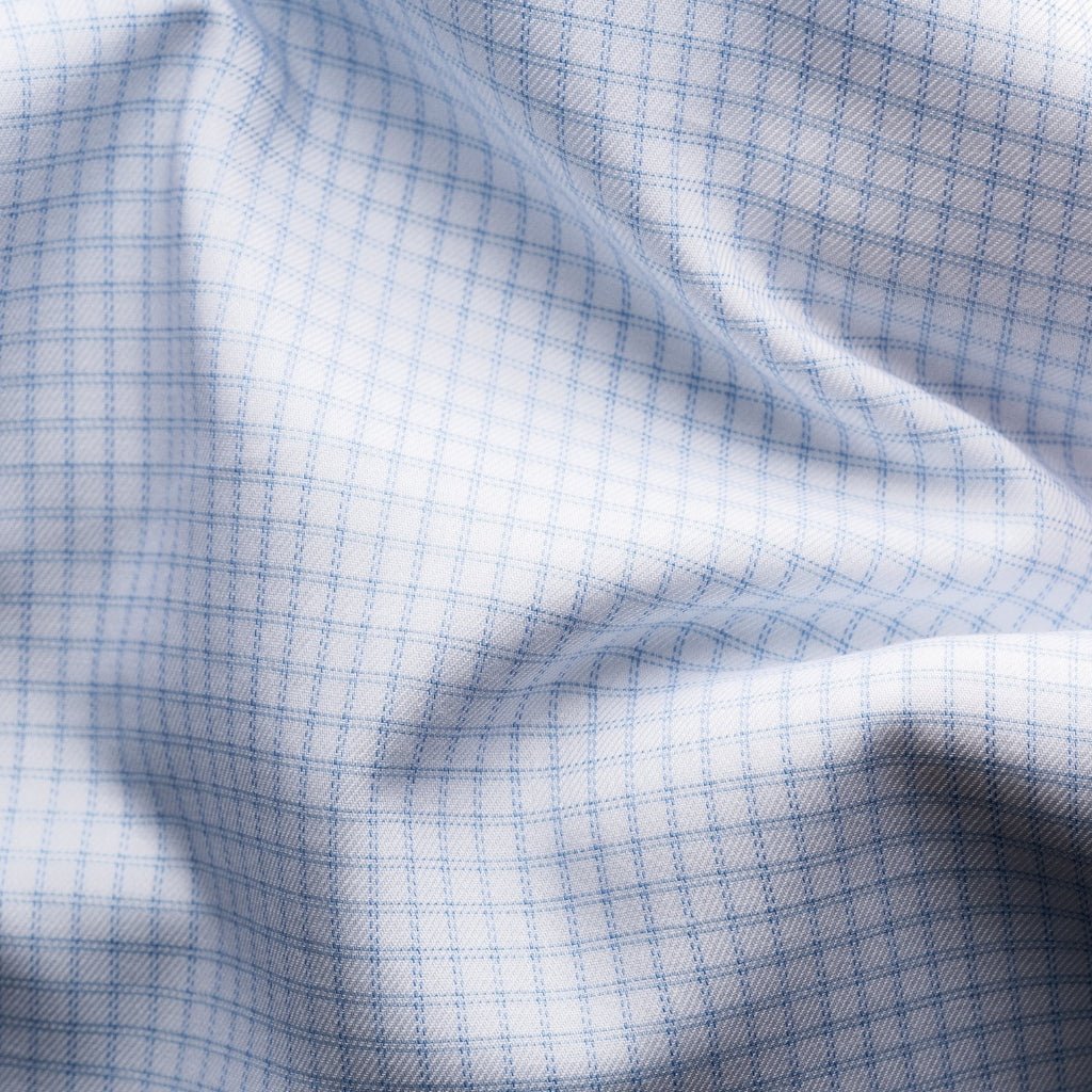 ETON Check Cotton Tencel Shirt Single Cuff Contemporary Fit LIGHT BLUE - Henry Bucks