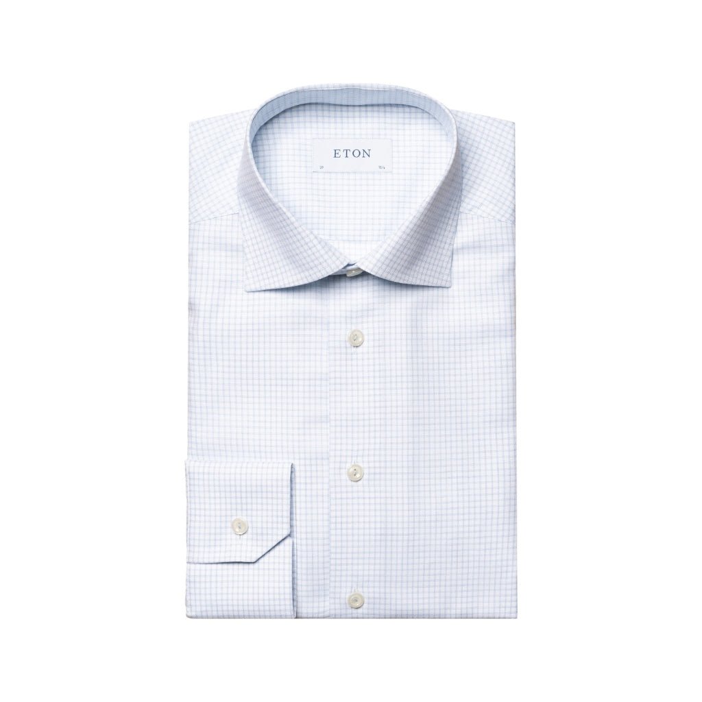 ETON Check Cotton Tencel Shirt Single Cuff Contemporary Fit LIGHT BLUE - Henry Bucks