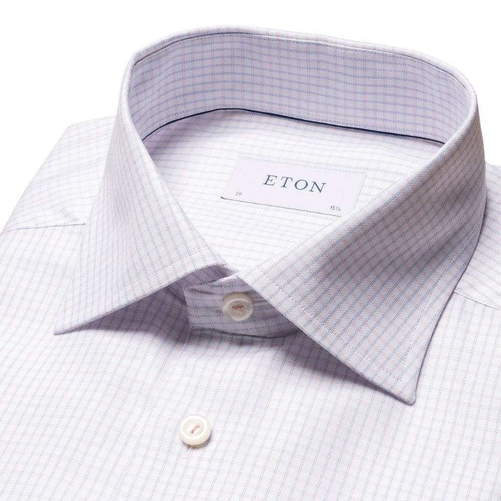 ETON Check Cotton Tencel Shirt Single Cuff Contemporary Fit PINK - Henry Bucks