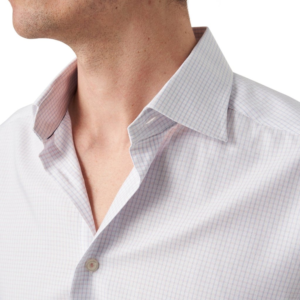 ETON Check Cotton Tencel Shirt Single Cuff Contemporary Fit PINK - Henry Bucks