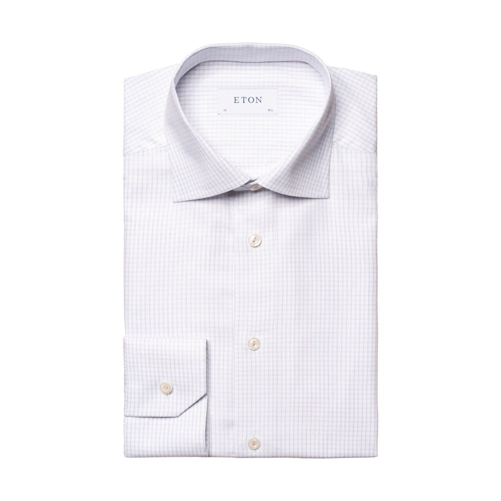 ETON Check Cotton Tencel Shirt Single Cuff Contemporary Fit PINK - Henry Bucks