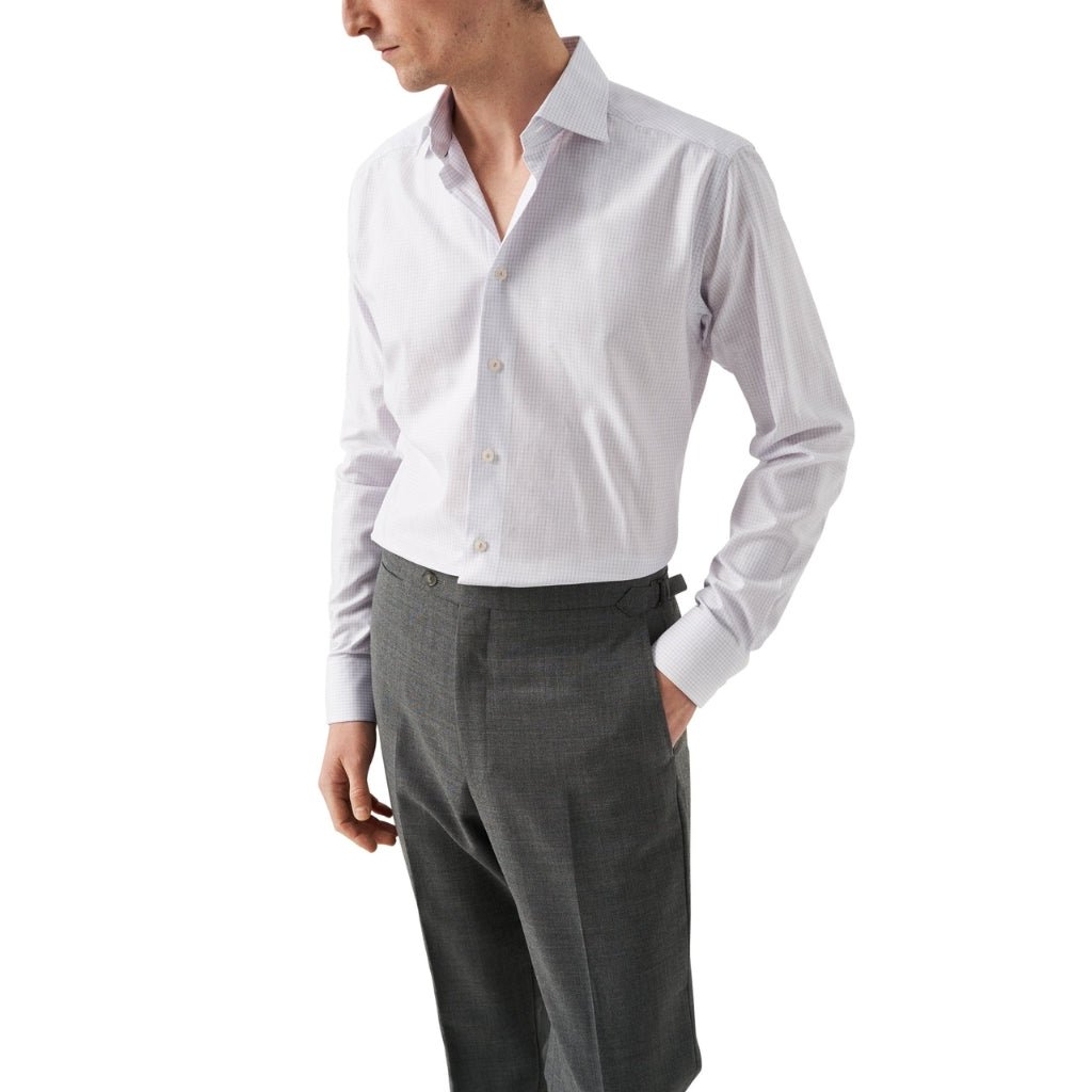 ETON Check Cotton Tencel Shirt Single Cuff Contemporary Fit PINK - Henry Bucks