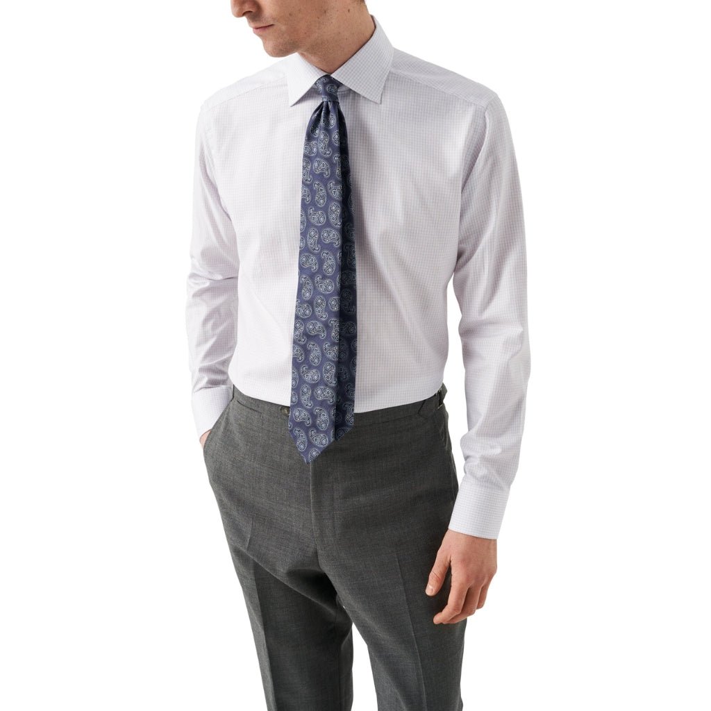 ETON Check Cotton Tencel Shirt Single Cuff Contemporary Fit PINK - Henry Bucks