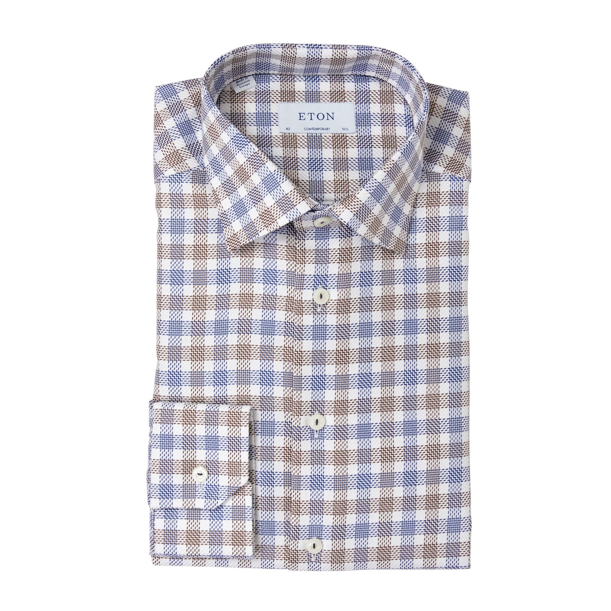 ETON CHECK KING TWILL SHIRT BLUE/BROWN - Henry BucksShirts01SS220067 - BLUBRN - 38