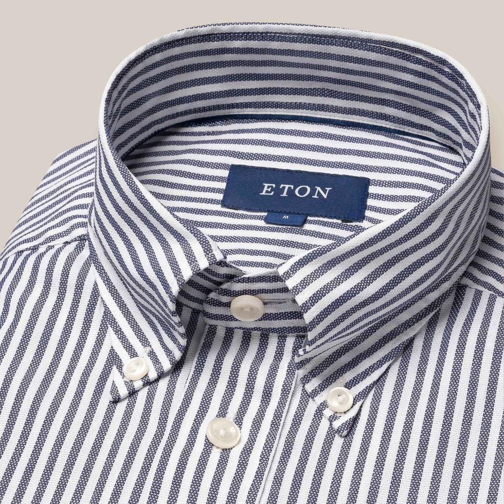 ETON Cotton Oxford Stripe Single Cuff Shirt DARK BLUE - Henry Bucks