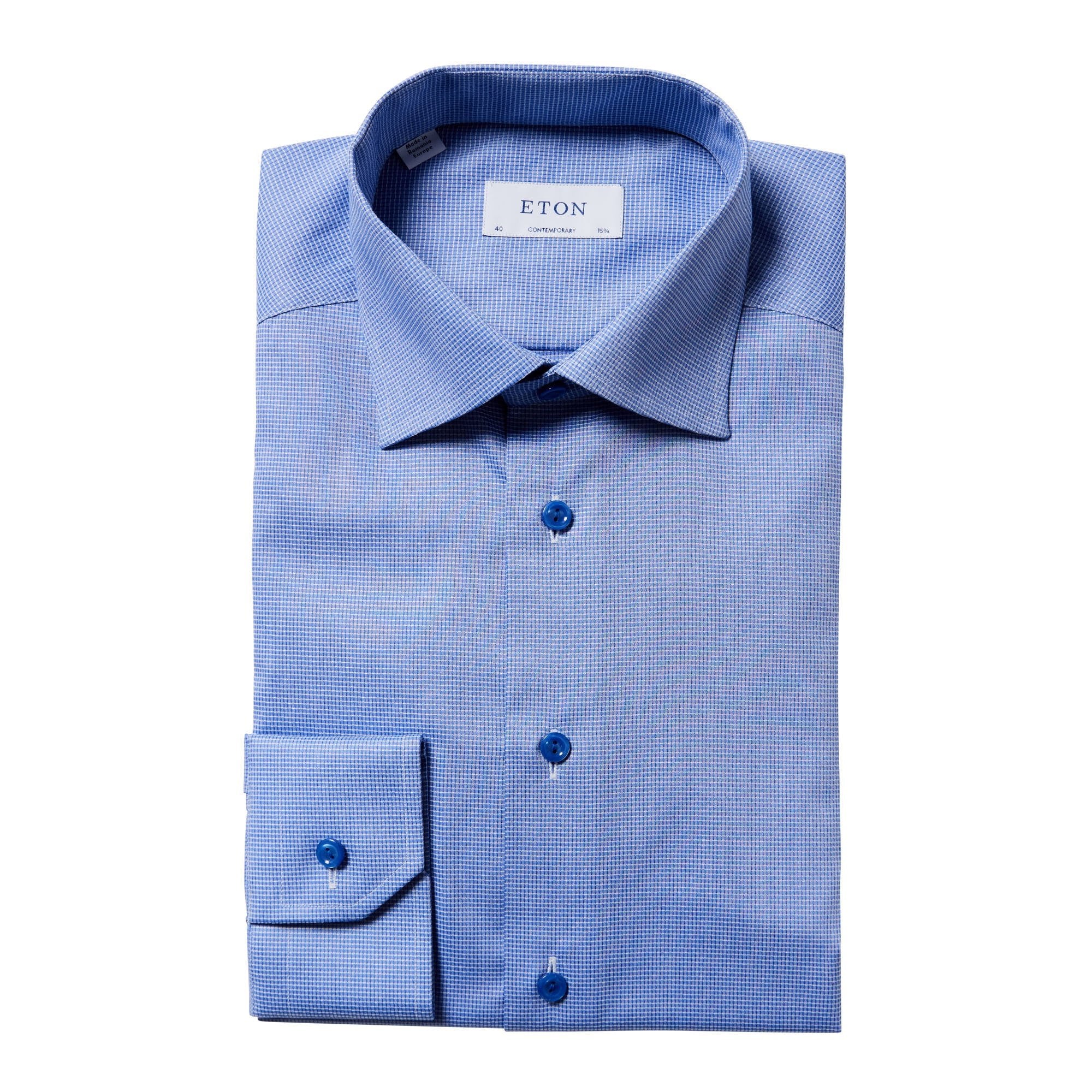 ETON Dobby Shirt Single Cuff Contemporary Fit MID BLUE - Henry BucksShirts01AW240009 - MBLU - SC - CONT - 38