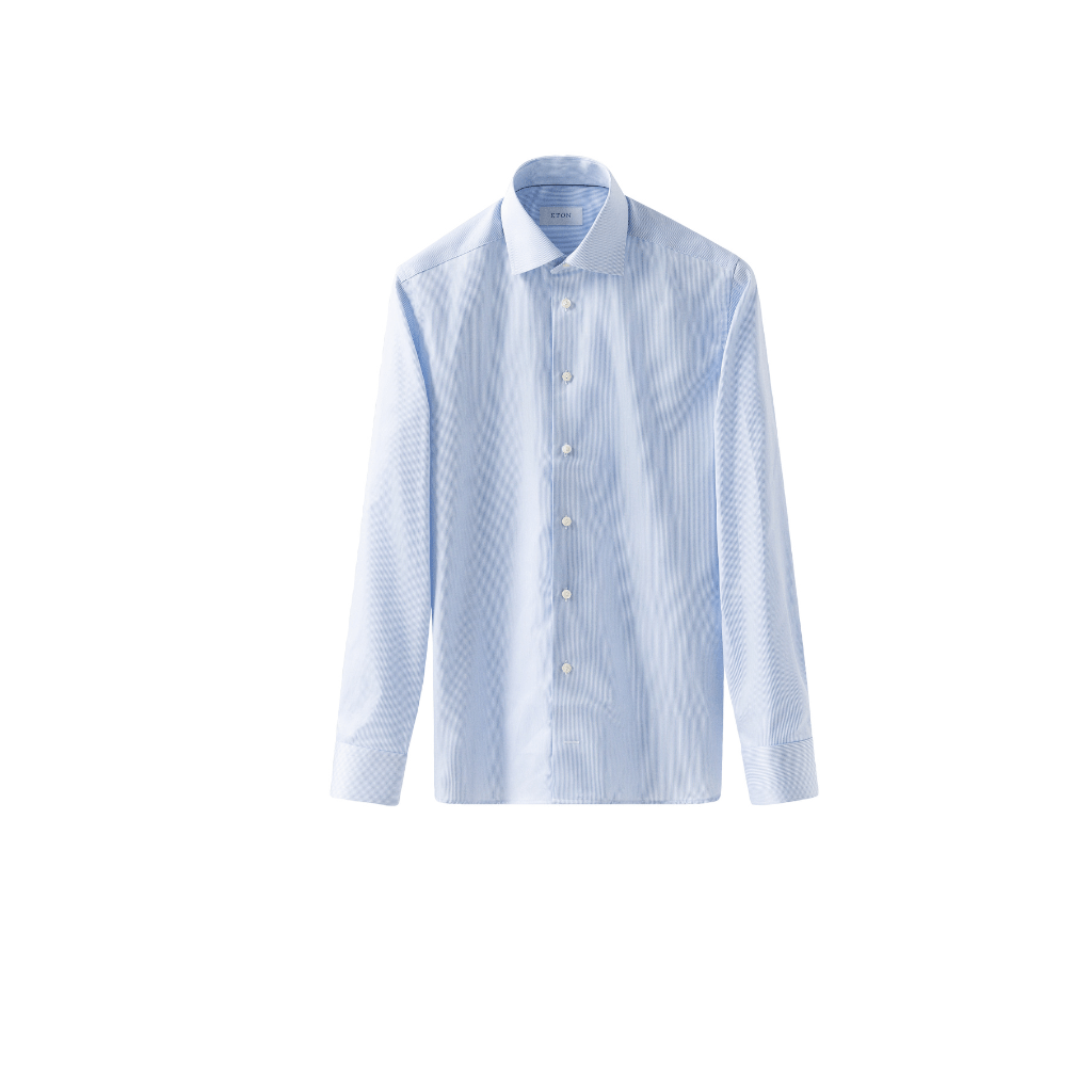 ETON Fine Stripe Slim Fit Single Cuff Shirt LIGHT BLUE - Henry Bucks