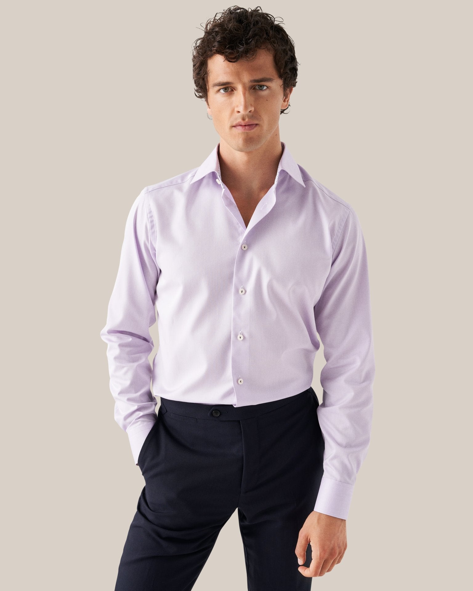 ETON Geometric Twill Long Sleeve Shirt Single Cuff Classic Fit MID PURPLE - Henry BucksShirts01AW240015 - MIDPURPLE - SC - CLAS - 44