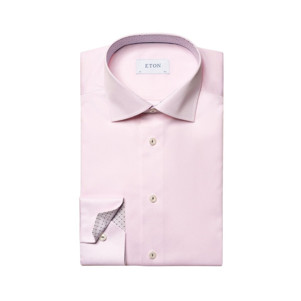 ETON Geometric Twill Long Sleeve Single Cuff Classic Fit Shirt PINK - Henry BucksShirts01AW240014 - PINK - SC - CLAS - 44