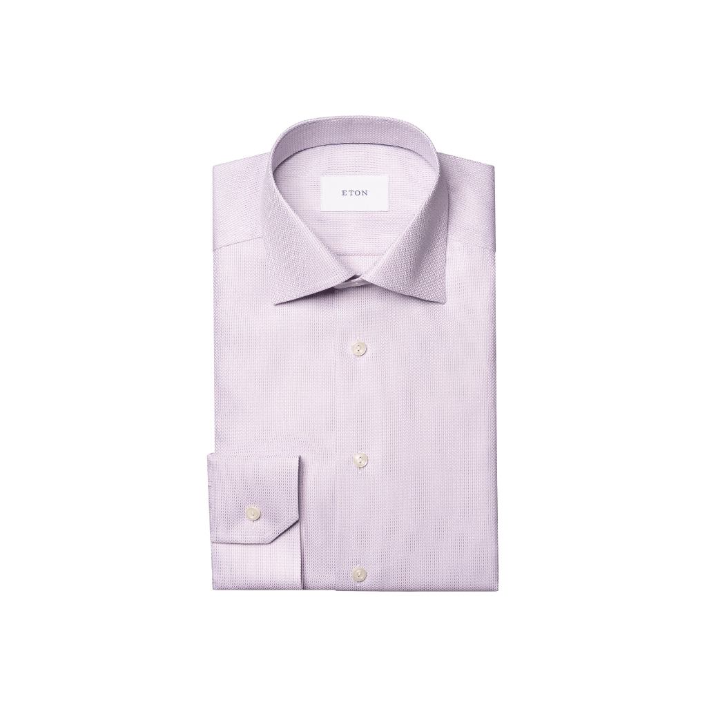 ETON Herringbone Dobby Twill Single Cuff Shirt PINK - Henry Bucks