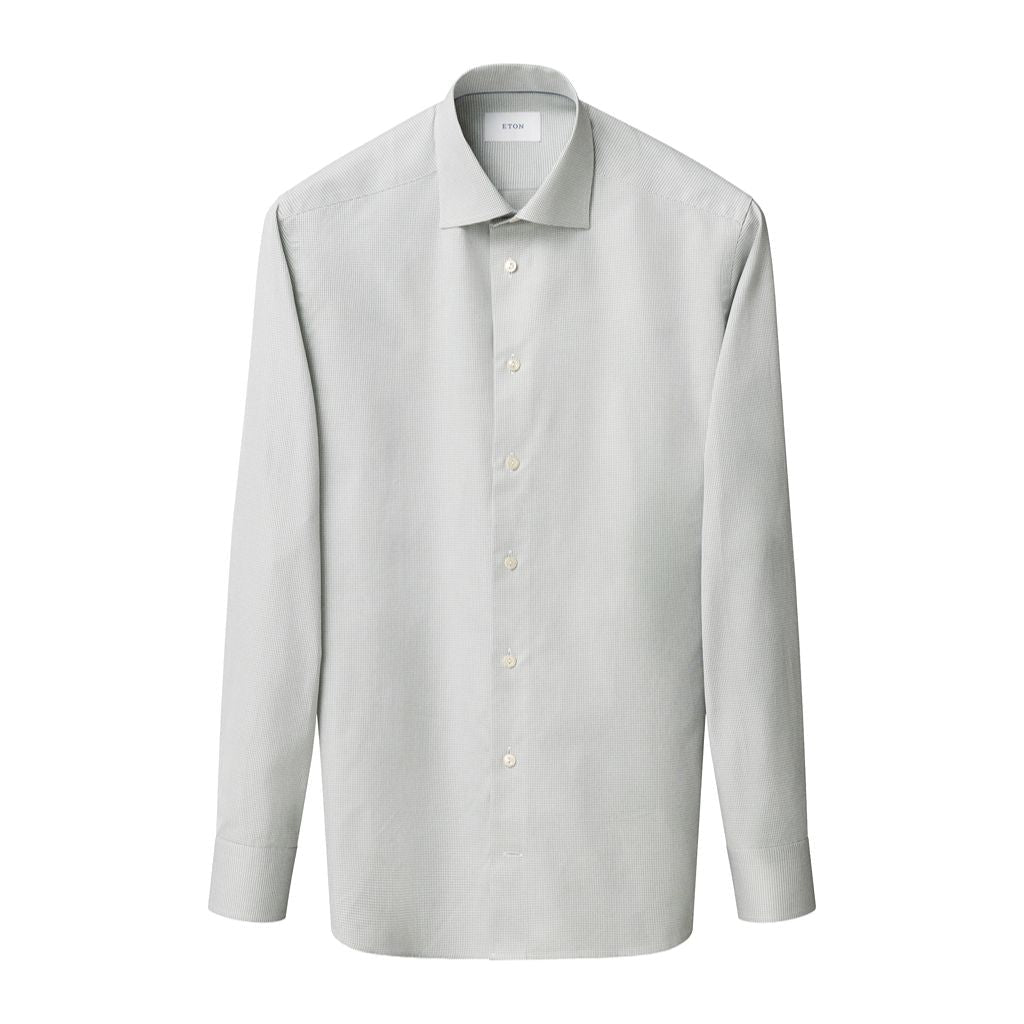 ETON Houndstooth Signature Twill Cotton Shirt GREEN - Henry Bucks