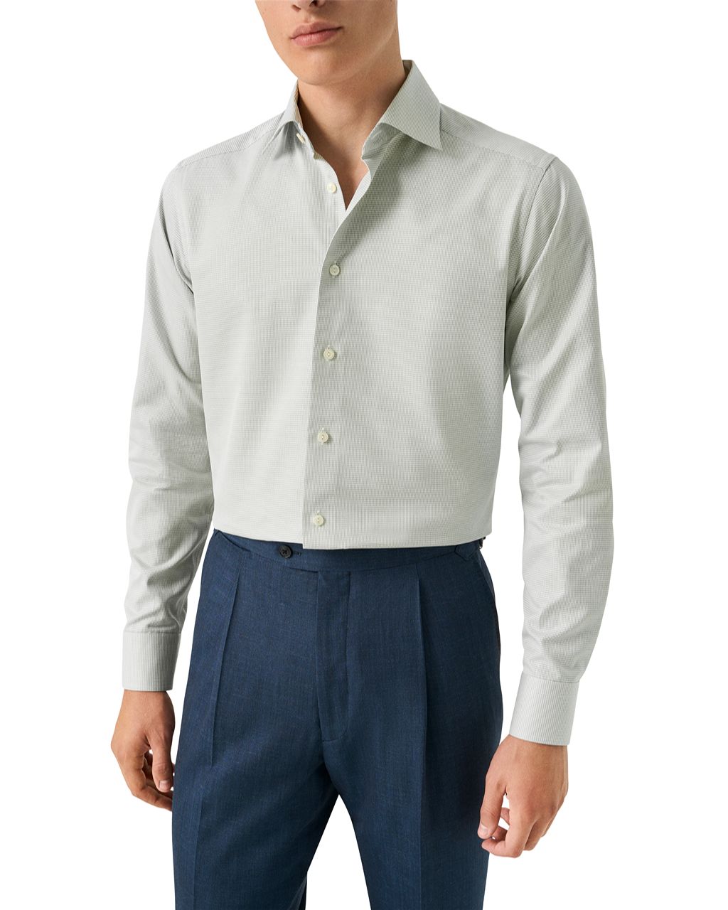 ETON Houndstooth Signature Twill Cotton Shirt GREEN - Henry Bucks