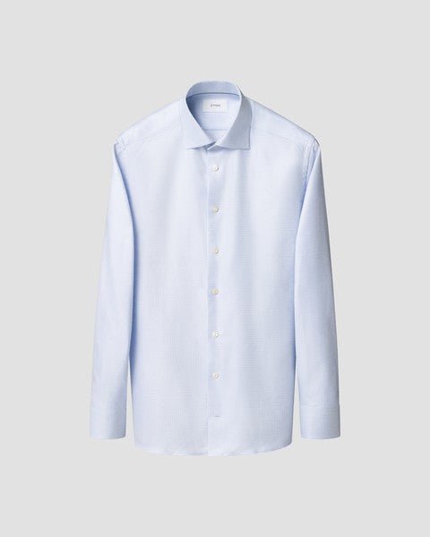 ETON Houndstooth Twill Long Sleeve Shirt Single Cuff LIGHT BLUE - Henry Bucks