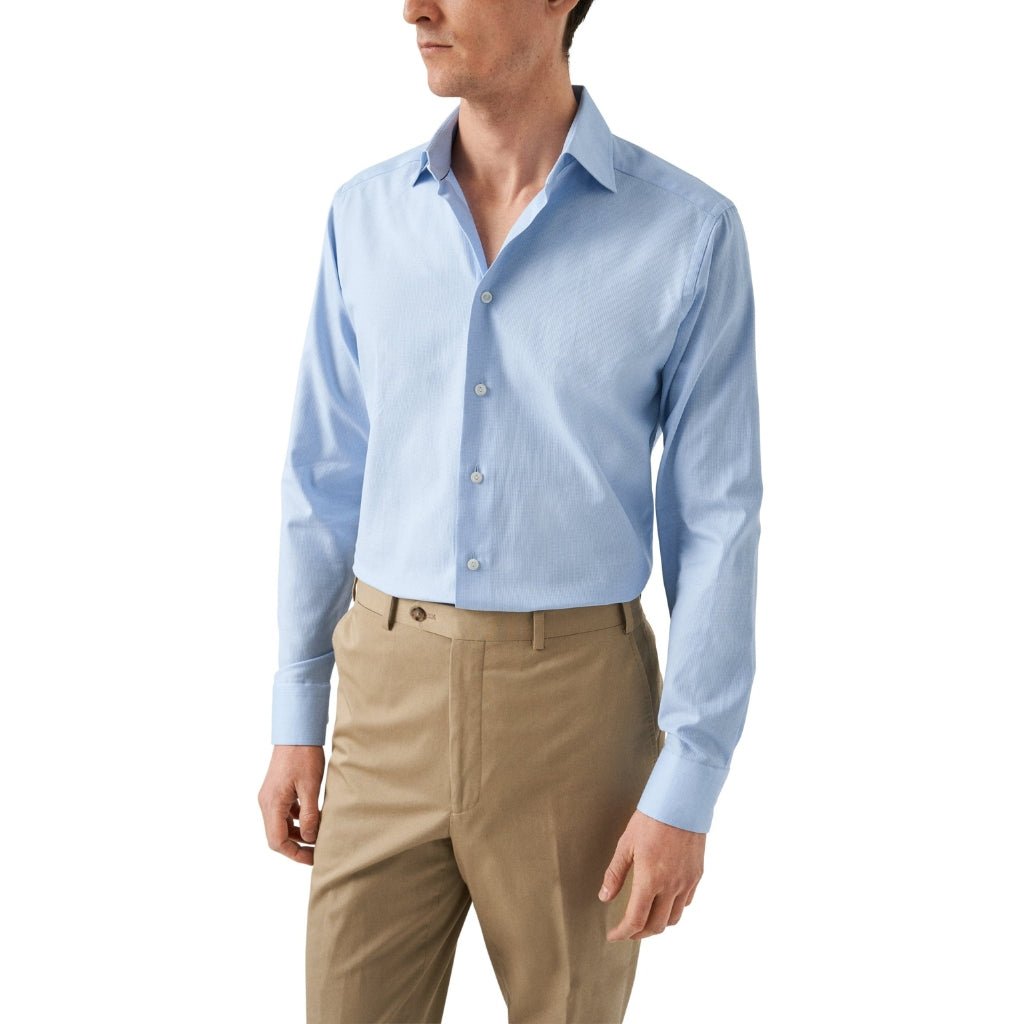 ETON Pin Dot Signature Twill Shirt Sigle Cuff Classic Fit MID BLUE - Henry Bucks