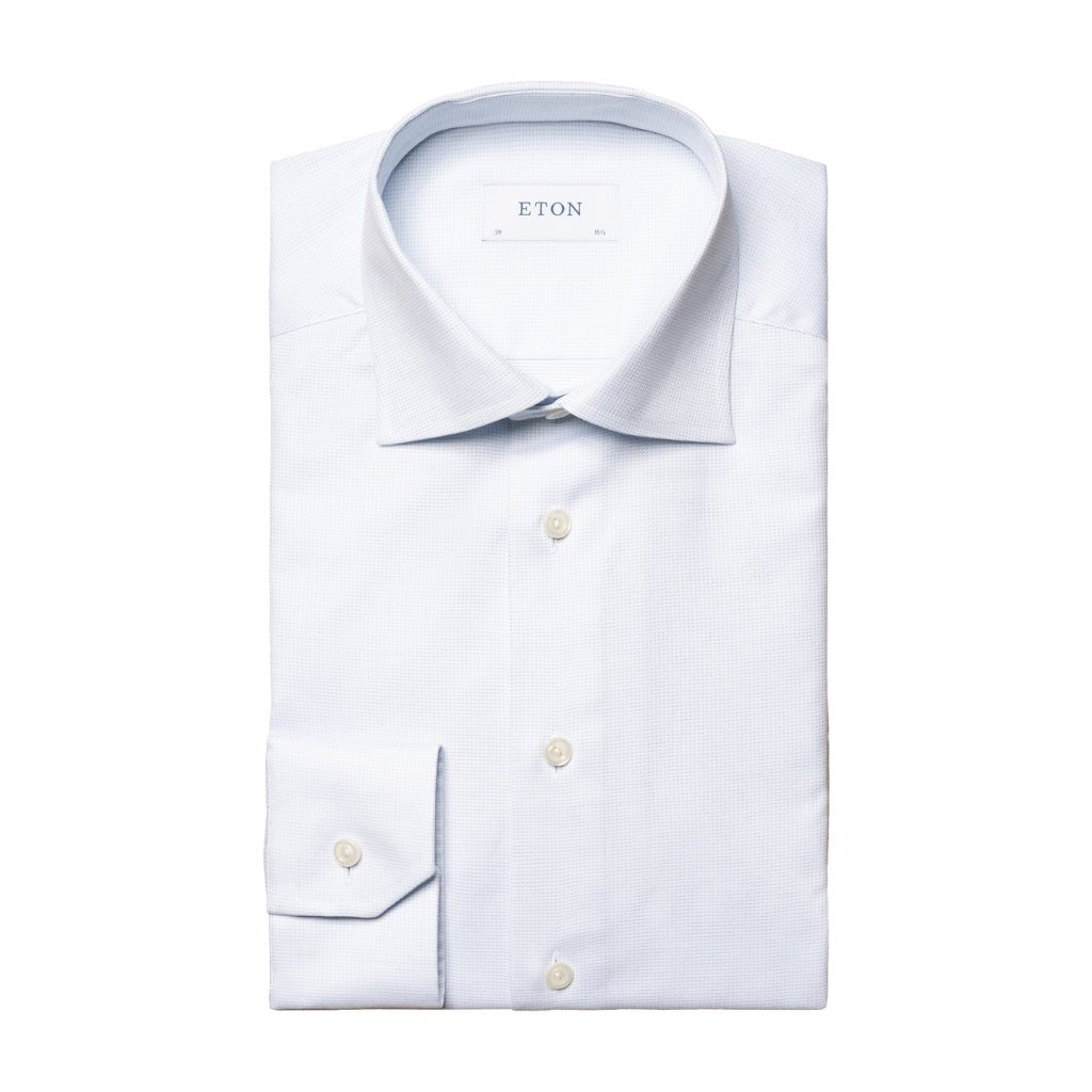 ETON Pin Dot Single Cuff Contemporary Fit Signature Twill Shirt LIGHT BLUE - Henry Bucks