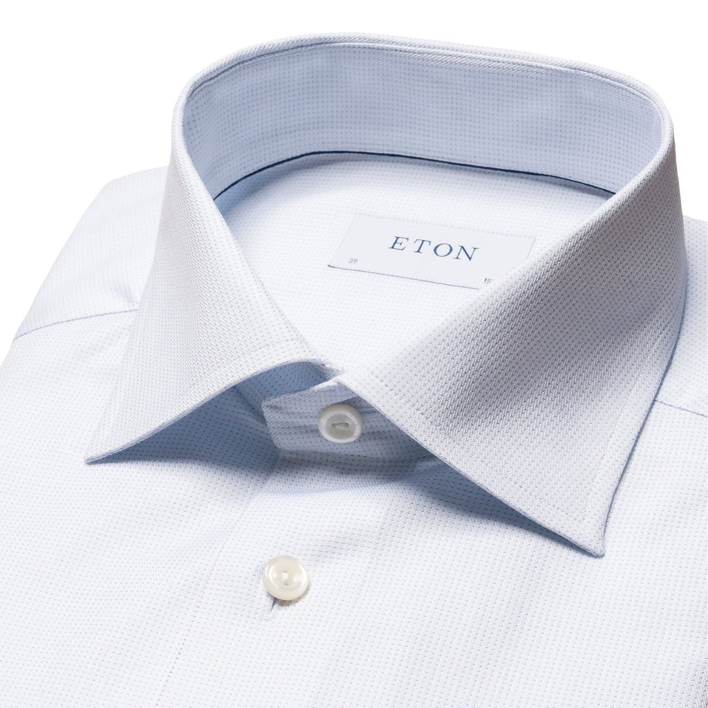 ETON Pin Dot Single Cuff Contemporary Fit Signature Twill Shirt LIGHT BLUE - Henry Bucks
