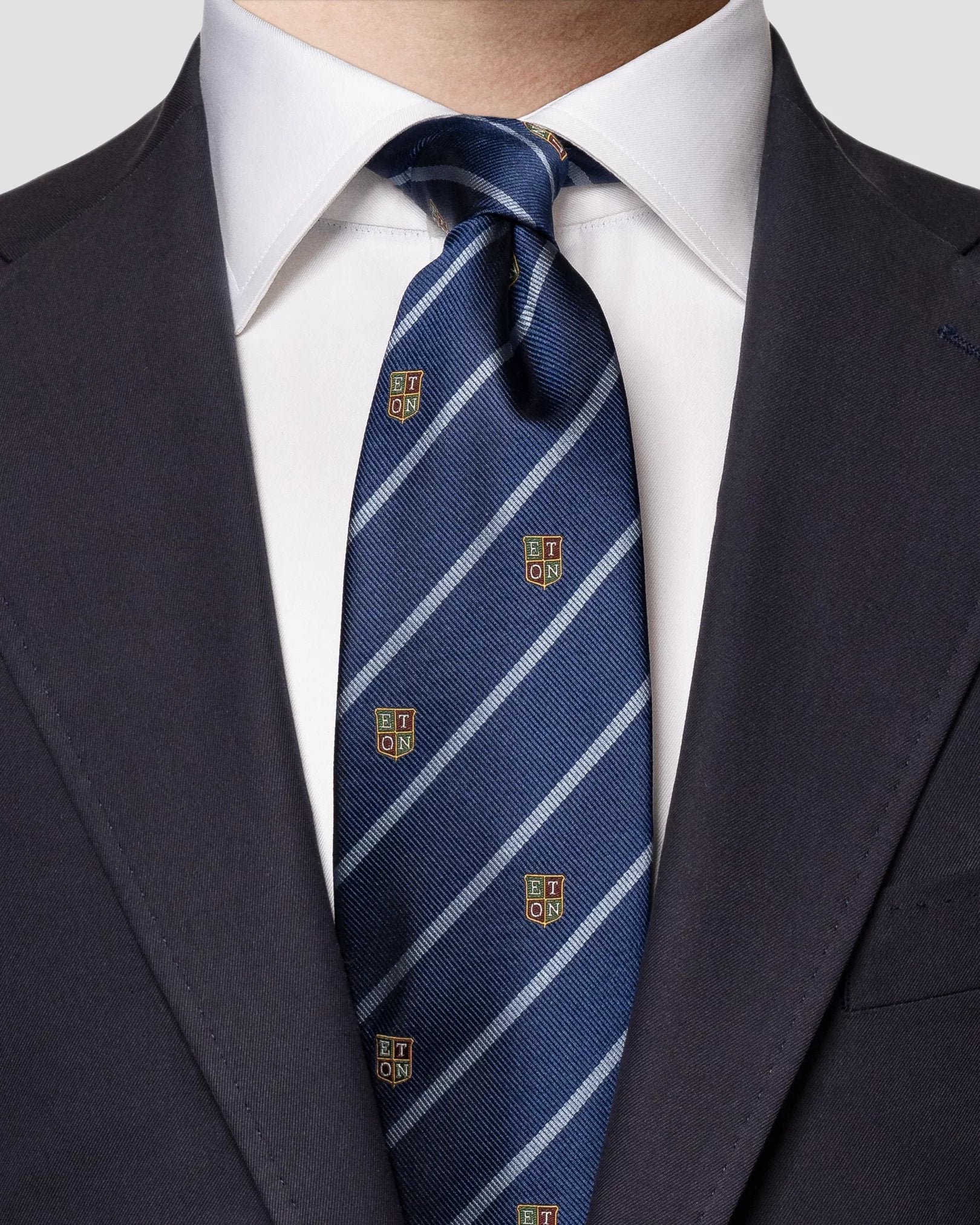 ETON Regimental Stripe Silk Tie MID BLUE - Henry BucksTies13AW240019 - MBLU