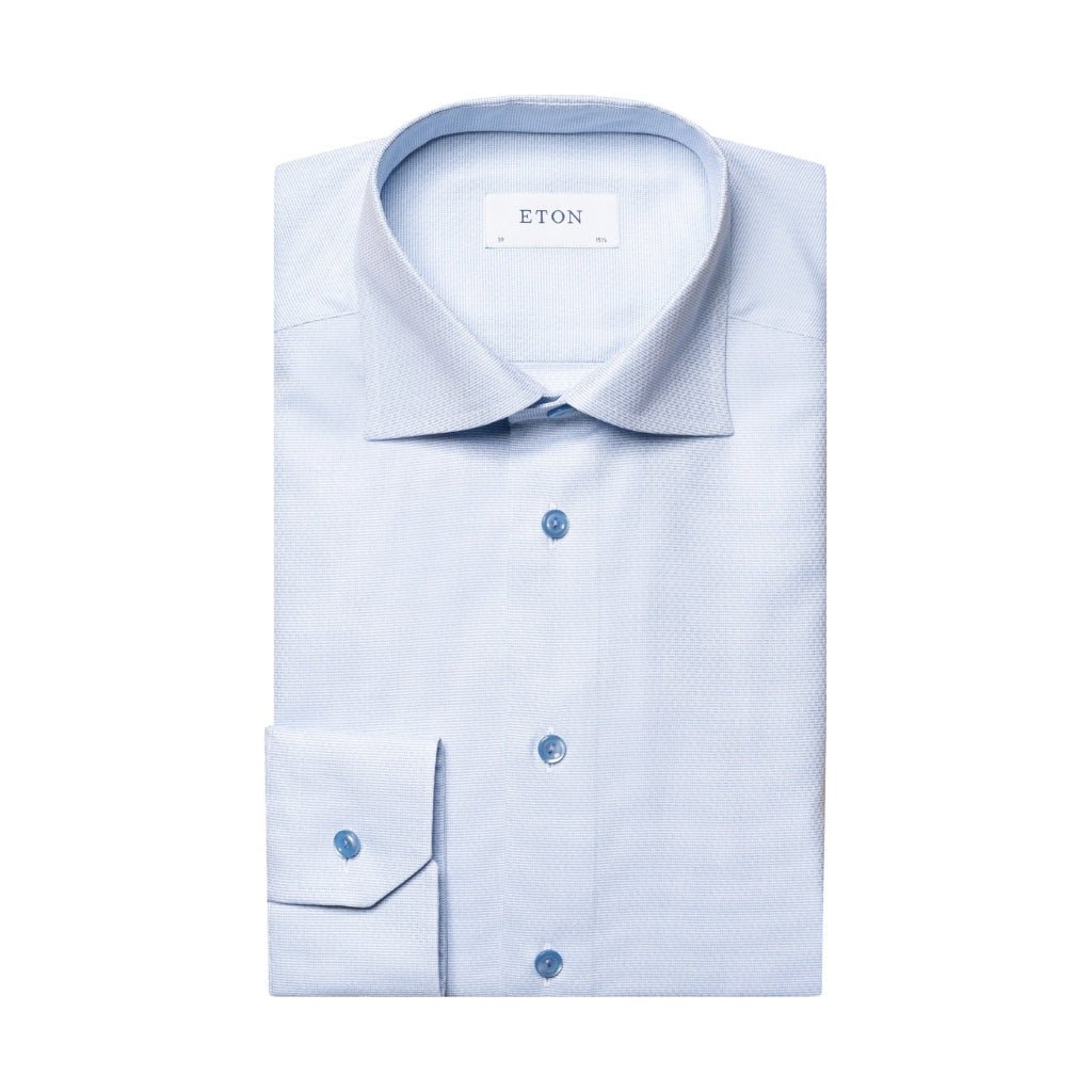 ETON Semi Solid Dobby Shirt Single Cuff Contemporary Fit LIGHT BLUE - Henry Bucks