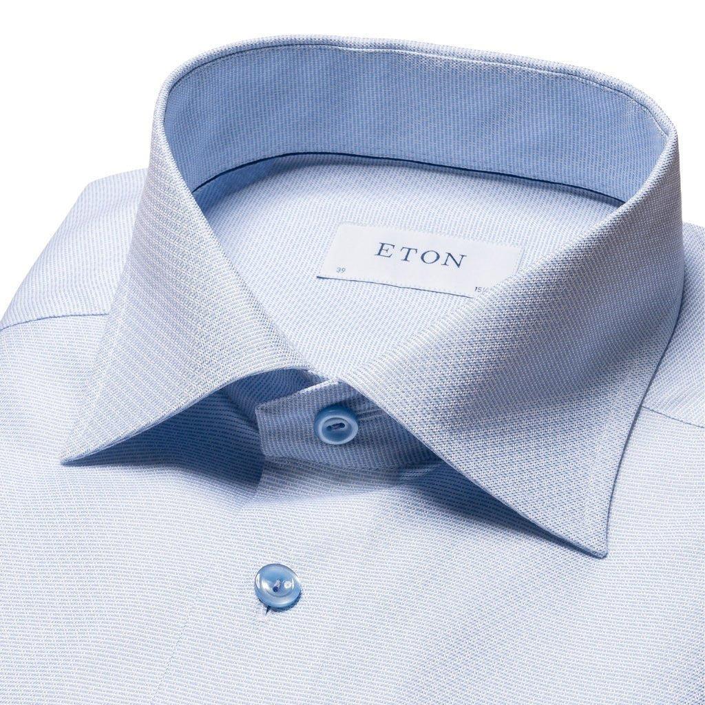 ETON Semi Solid Dobby Shirt Single Cuff Contemporary Fit LIGHT BLUE - Henry Bucks