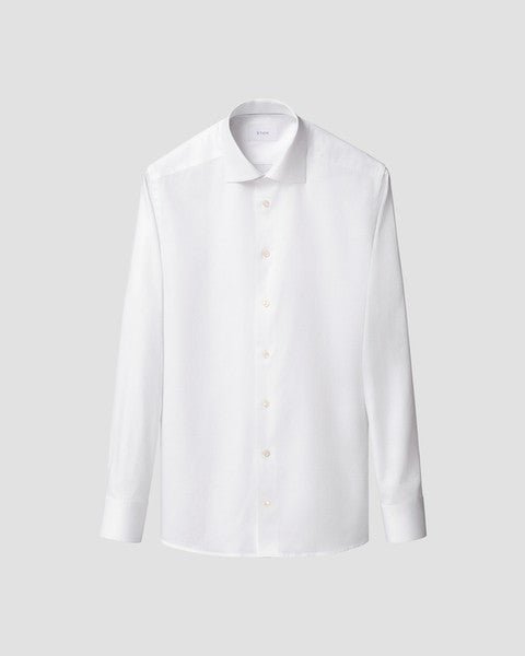 ETON Semi Solid Twill Long Sleeve Single Cuff Shirt WHITE - Henry Bucks
