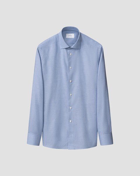 ETON Solid Oxford Long Sleeve Shirt Single Cuff MID BLUE - Henry Bucks