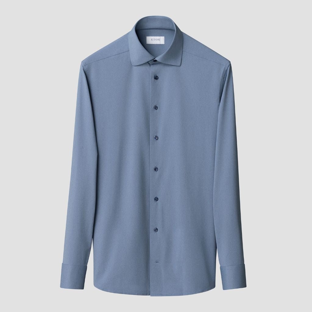 ETON Stretch Long Sleeve Shirt SC Classic Fit MID BLUE - Henry Bucks