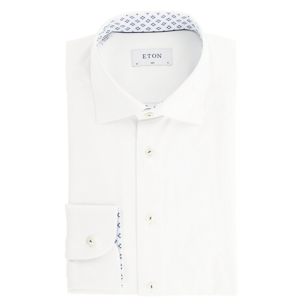 ETON Stretch Slim Fit Single Cuff Shirt WHITE - Henry Bucks