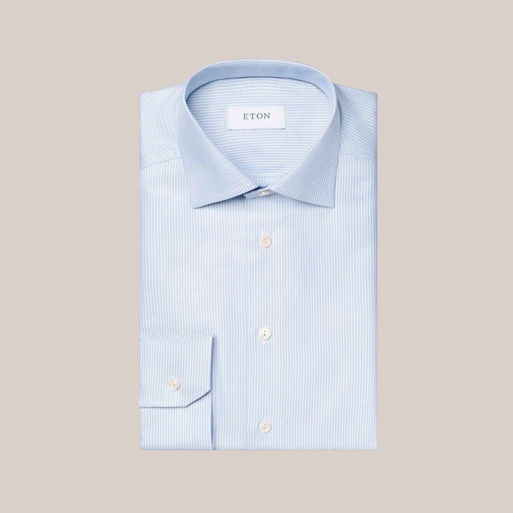 ETON Stripe Twill Shirt Single Cuff LIGHT BLUE - Henry Bucks