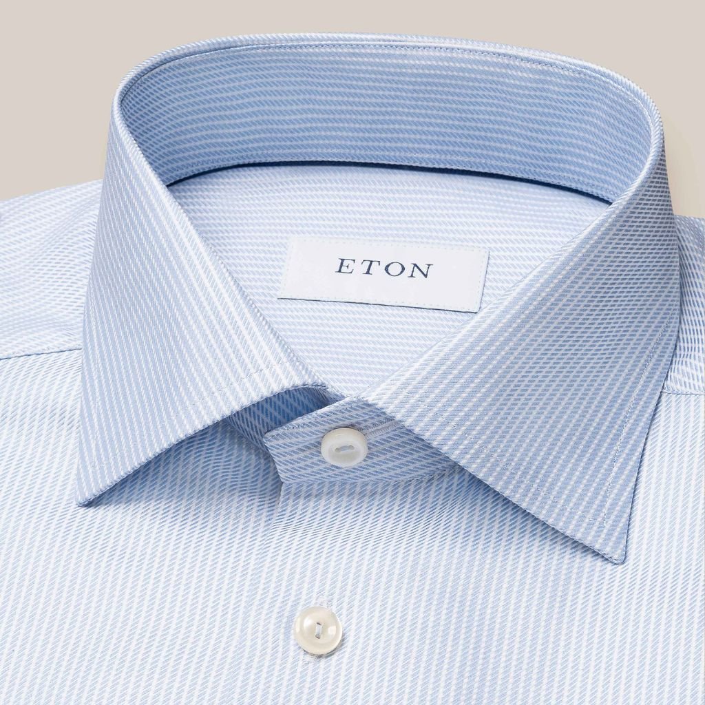 ETON Stripe Twill Shirt Single Cuff LIGHT BLUE - Henry Bucks