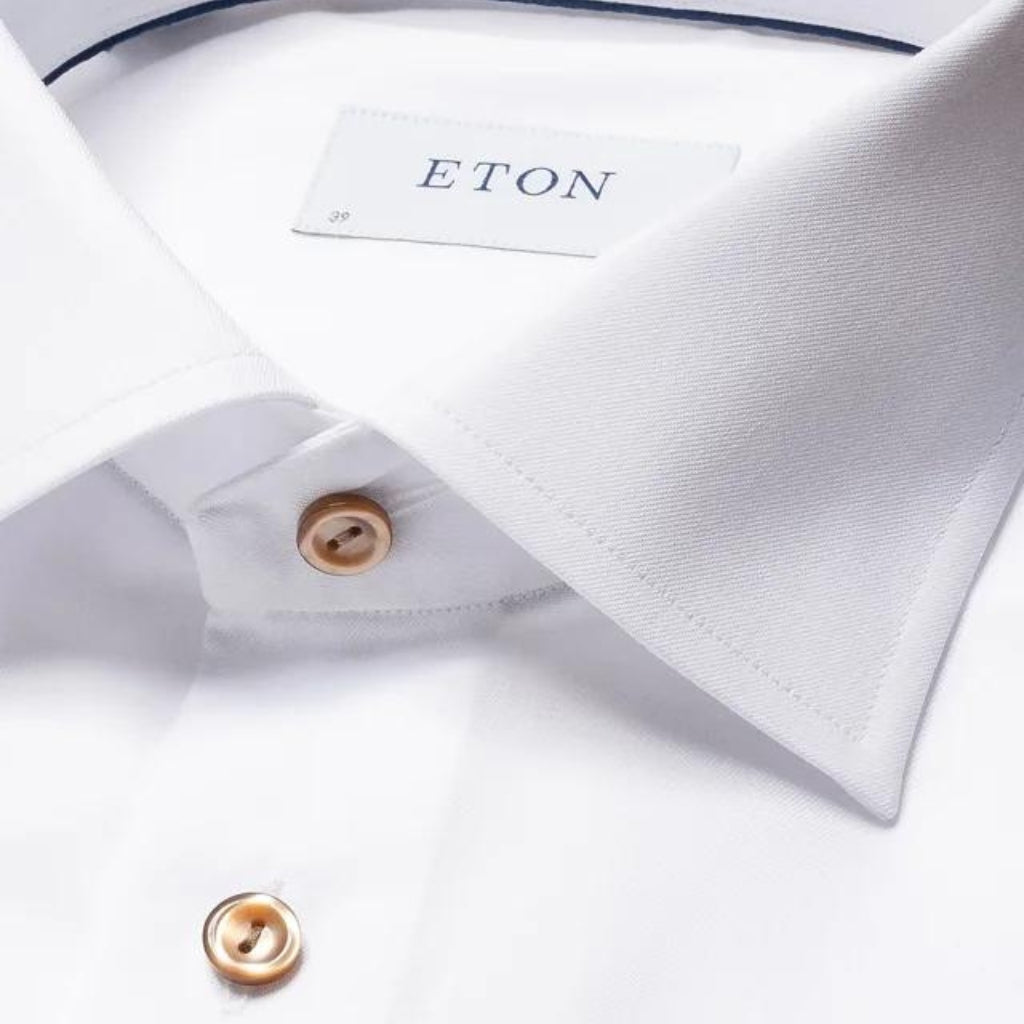 ETON Twill Long Sleeve Shirt Single Cuff Classic Fit WHITE - Henry Bucks