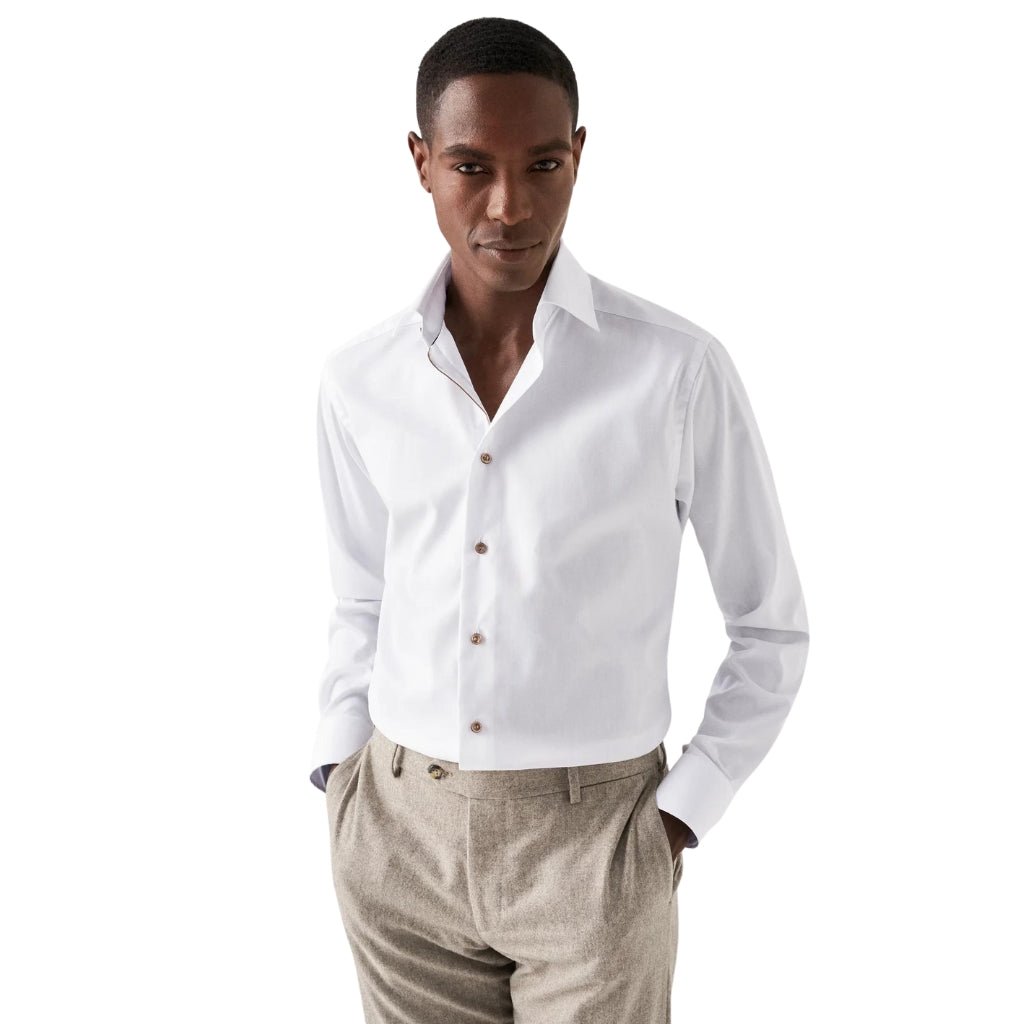 ETON Twill Long Sleeve Shirt Single Cuff Classic Fit WHITE - Henry Bucks