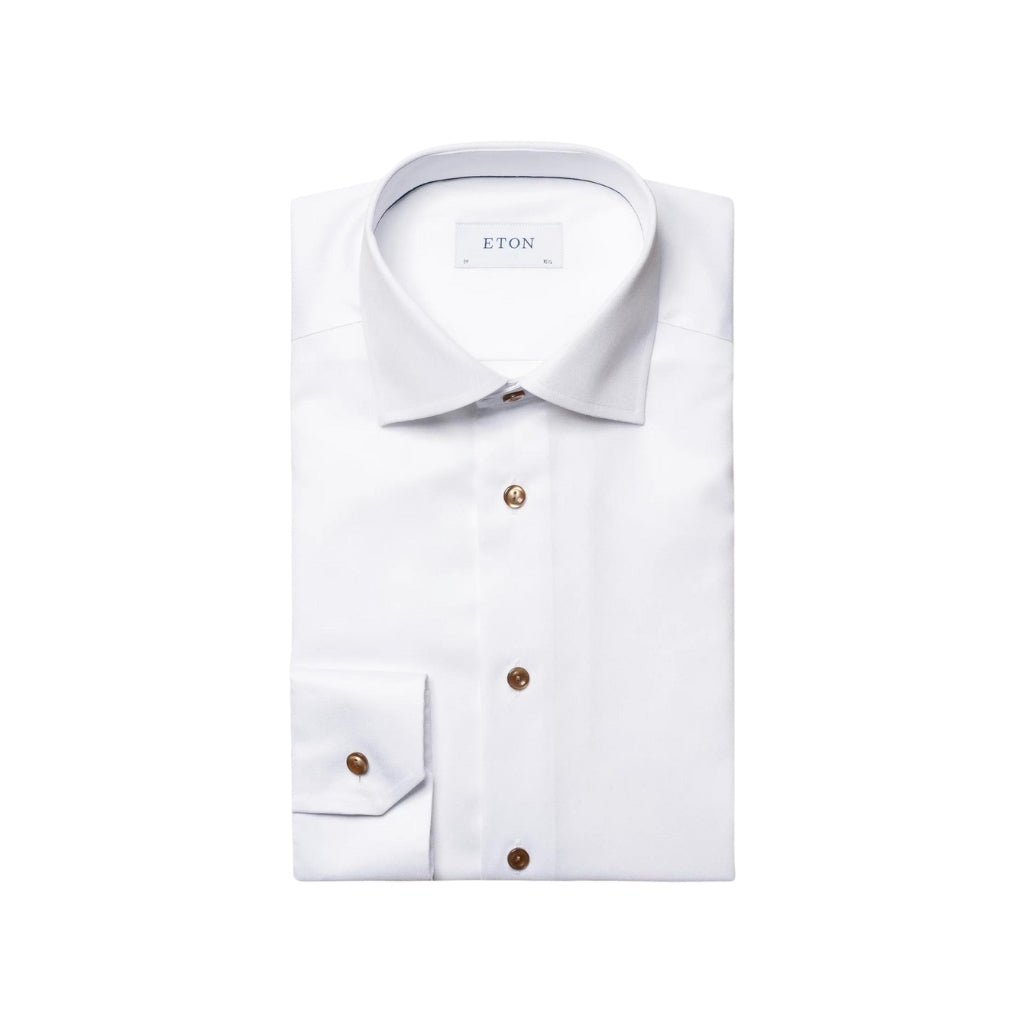 ETON Twill Long Sleeve Shirt Single Cuff Classic Fit WHITE - Henry Bucks