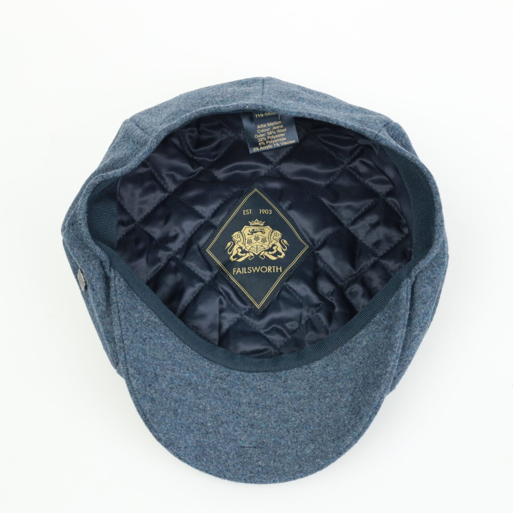FAILSWORTH Alfie Melton Baker Boy Cap JEANS - Henry Bucks
