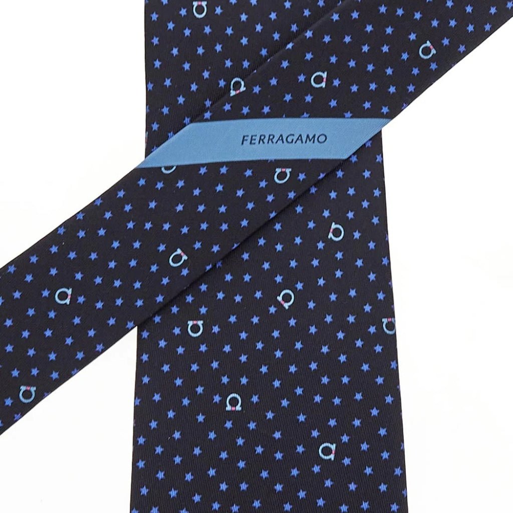 FERRAGAMO Printed Tie NAVY/MULTI - Henry Bucks