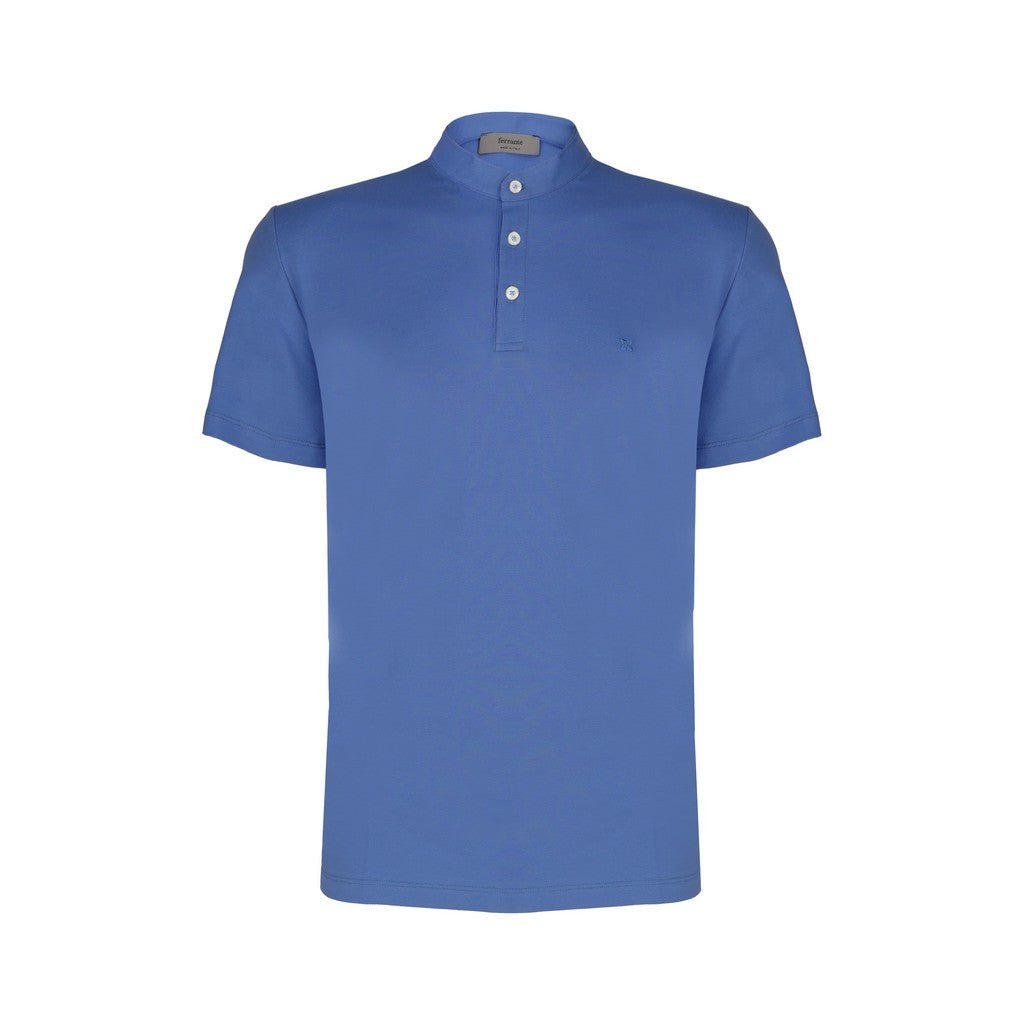 FERRANTE Button Front Short Sleeve Shirt MID BLUE - Henry Bucks