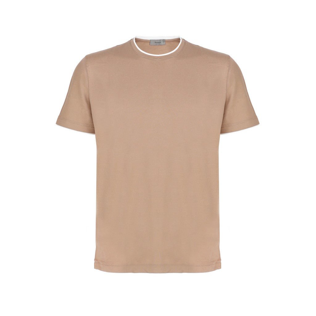 FERRANTE Cotton Crew Neck Short Sleeve Shirt BEIGE - Henry Bucks