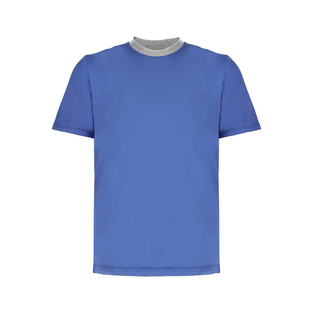 FERRANTE Cotton Jersey Crew Neck T-Shirt MID BLUE - Henry Bucks