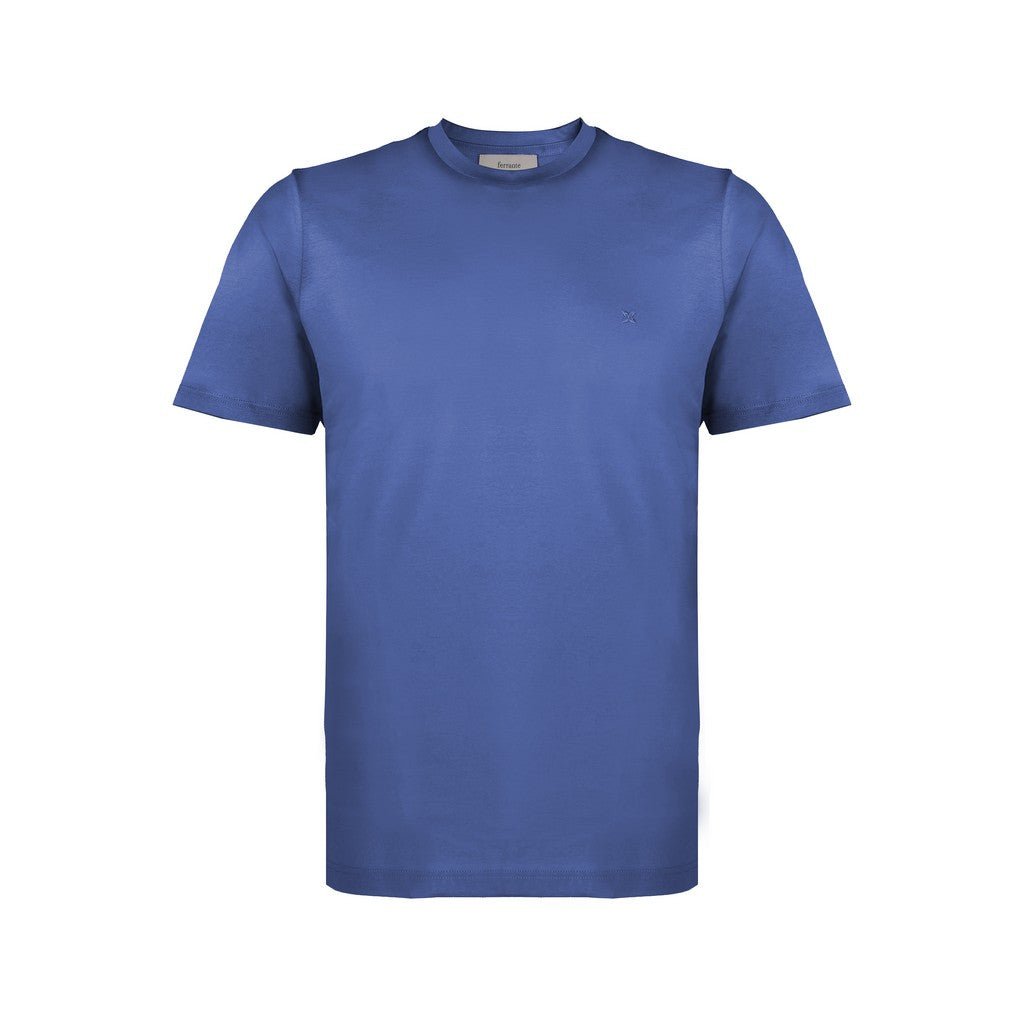 FERRANTE Cotton Jersey Crew Neck T-Shirt MID BLUE - Henry Bucks